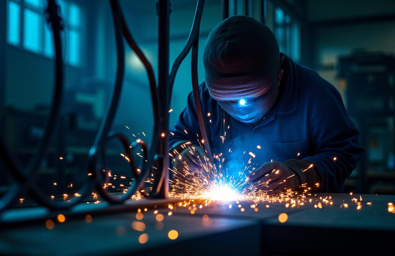 Artigiani al lavoro in officina metallurgica